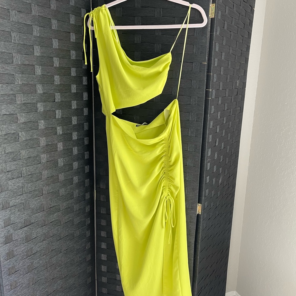 Zara Asymmetrical Neon Green dress